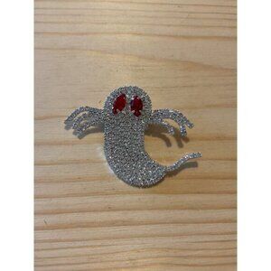 Sparkly Rhinestone Ghost Brooch Pin With Red Eyes For Halloween Costume Jewelry